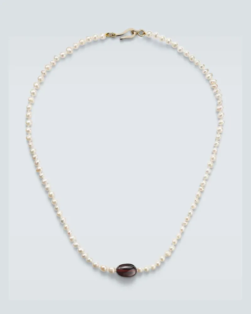 Ileana Makri Collana in oro 9kt (375/1000) con perle d'acqua dolce e hessonite Bianco