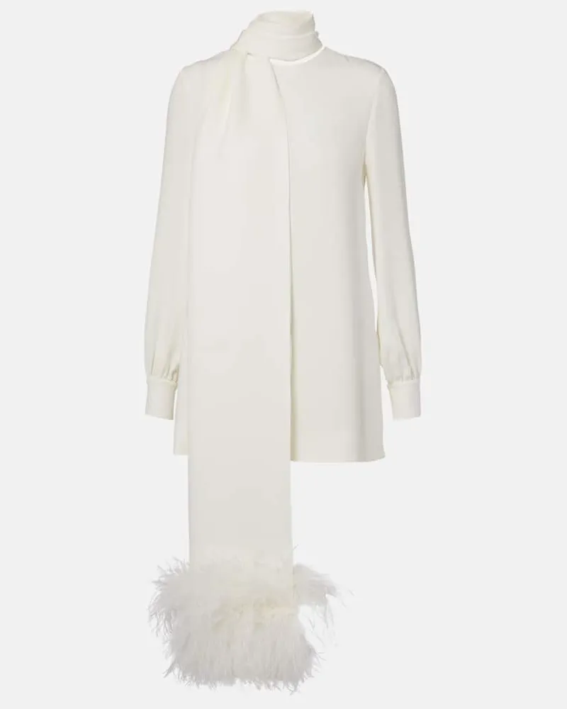 Valentino Garavani Top in seta con piume Bianco