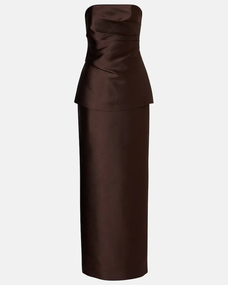 Solace London Abito lungo bustier Lucille in raso Marrone