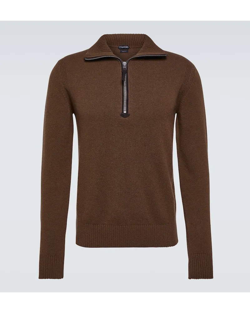 Tom Ford Pullover in misto lana con zip Marrone