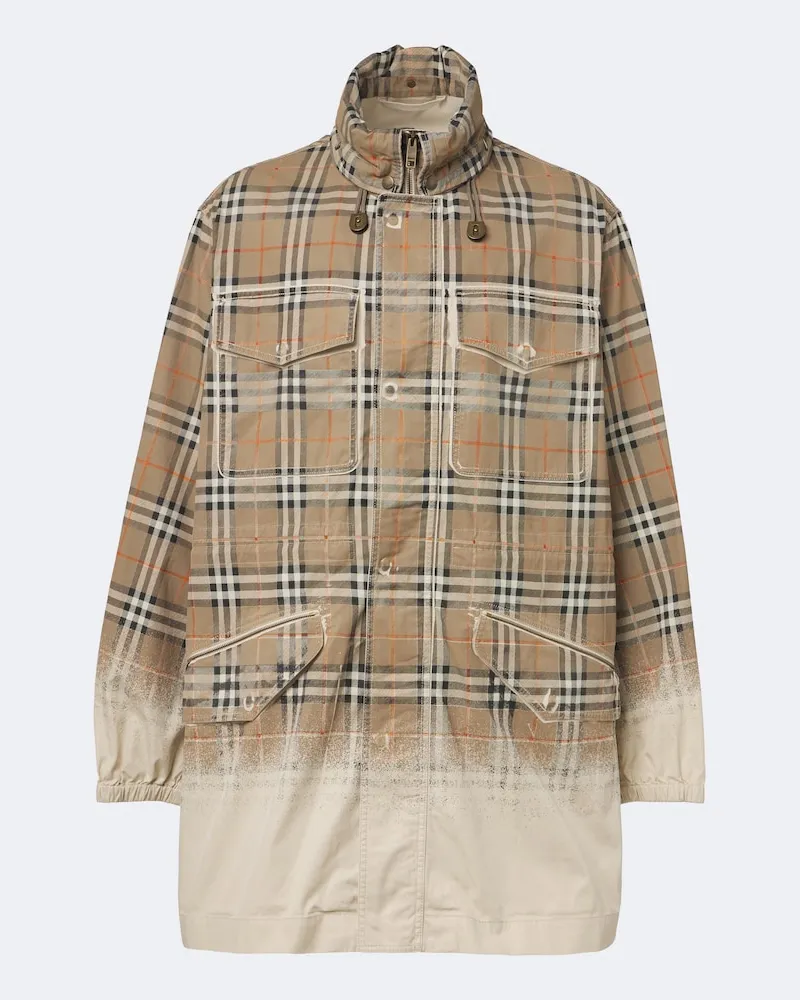Burberry Parka Burberry Check in gabardine di cotone Beige