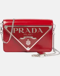 Prada Borsa in pelle Small con logo Rosso