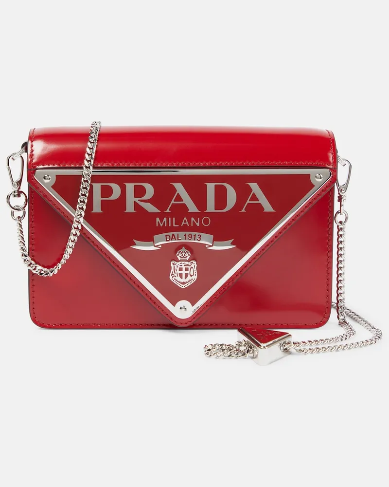 Prada Borsa in pelle Small con logo Rosso