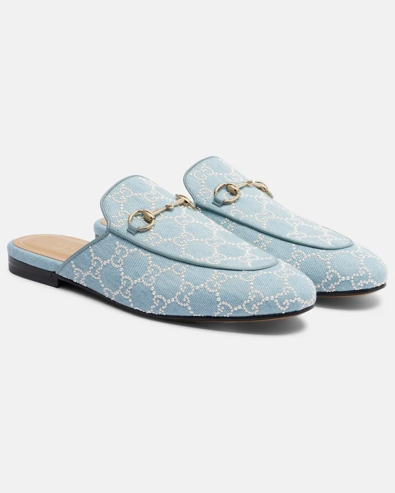 Gucci Mules Princetown Horsebit in denim GG Blu
