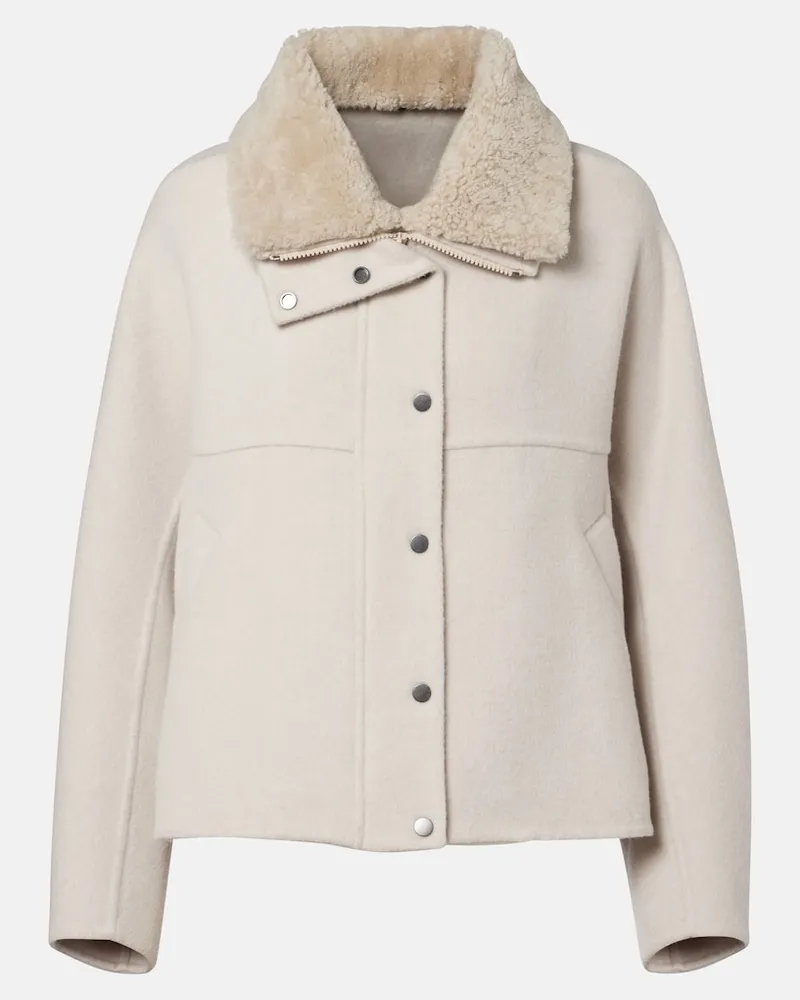 Brunello Cucinelli Giacca in lana e cashmere con shearling Beige
