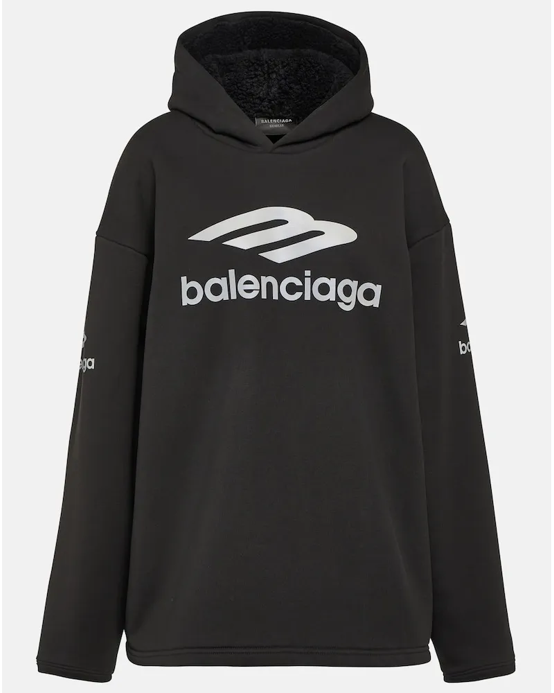 Balenciaga Felpa 3B Sports Icon in cotone con cappuccio Nero