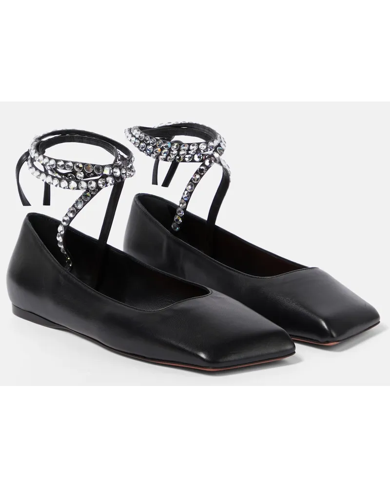 Amina Muaddi Ballerine Ane in pelle con cristalli Nero