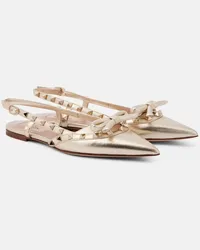 Valentino Garavani Ballerine Rockstud Bow in pelle metallizzata Oro