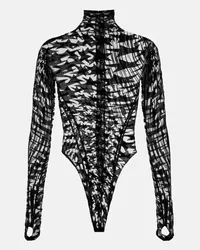 Thierry Mugler Body in mesh con stampa Nero