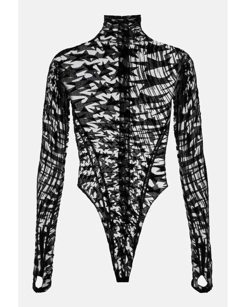 Thierry Mugler Body in mesh con stampa Nero