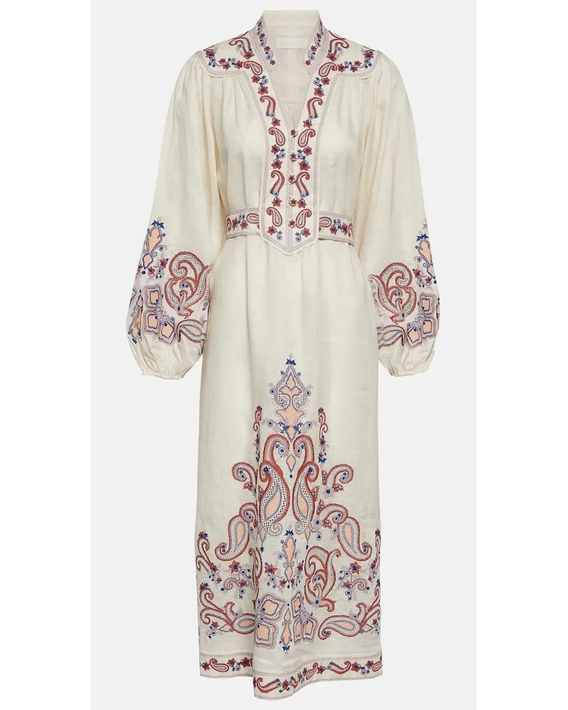 Zimmermann Abito midi in lino con stampa Multicolore