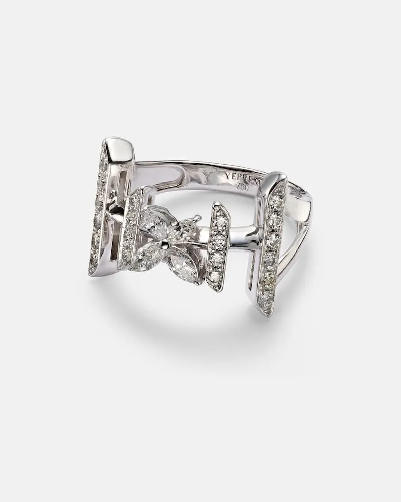 YEPREM Anello Y-Not in oro bianco 18kt con diamanti Argento