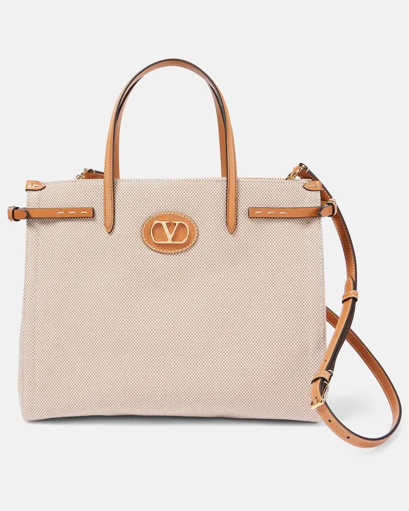 Valentino Garavani Borsa VLogo Large con pelle Beige