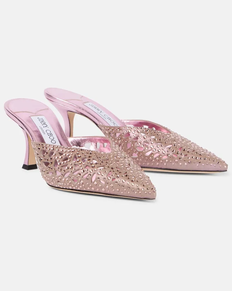 Jimmy Choo Mules Solar 70 in suede con cristalli Rosa