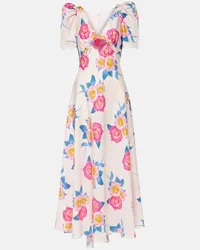 Rodarte Abito midi in twill di seta con stampa floreale Rosa