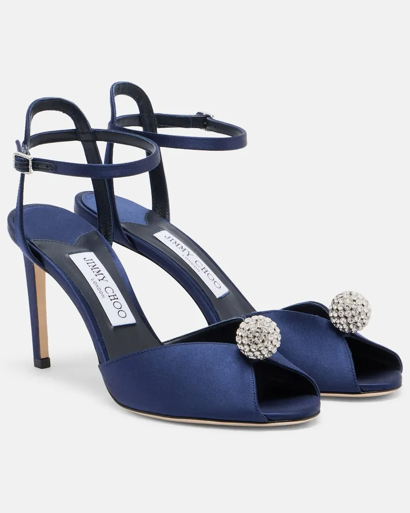 Jimmy Choo Sandali Sacora in raso con cristalli Blu