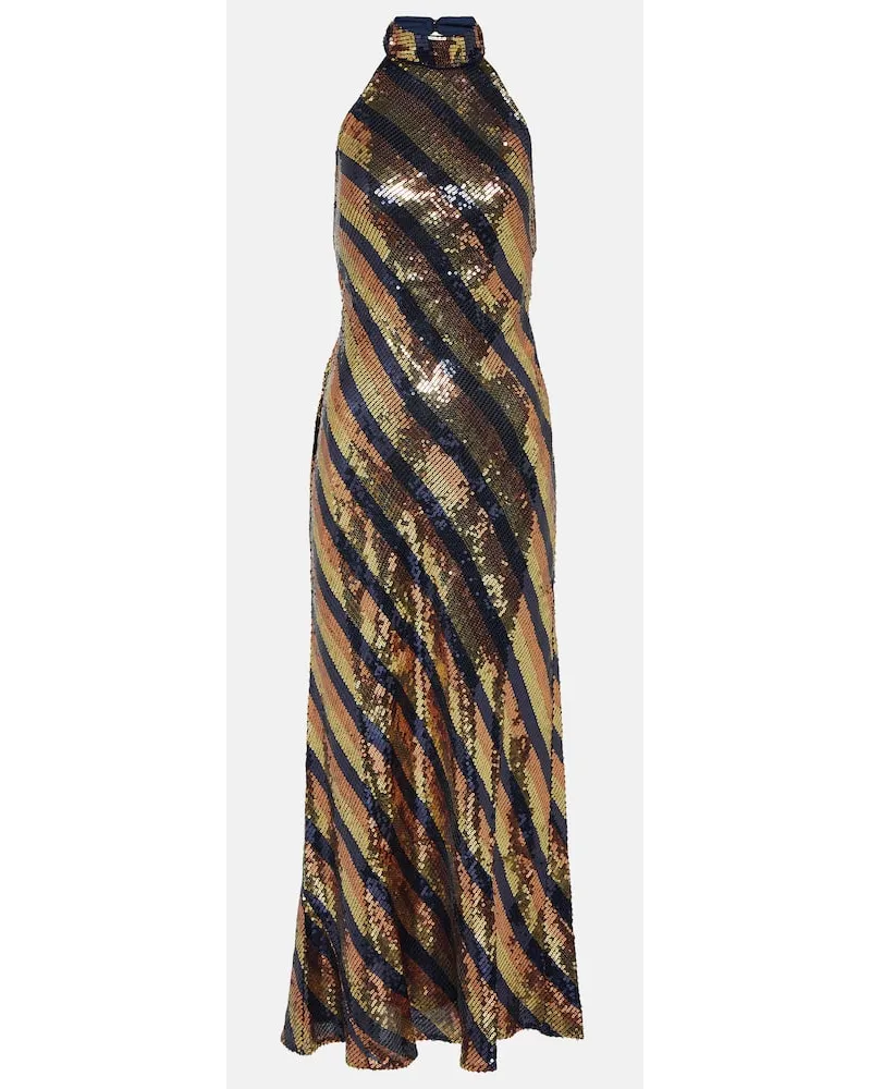 RIXO Abito lungo con scollo all'americana Multicolore
