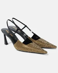 Saint Laurent Sandali slingback in raso con cristalli Oro