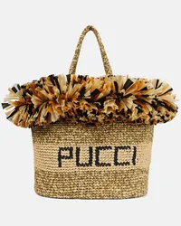 Emilio Pucci Borsa in rafia con frange e logo Neutro