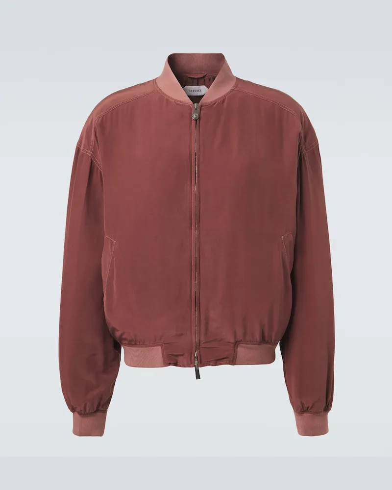Versace Giacca blouson oversize in popeline di seta Borgogna