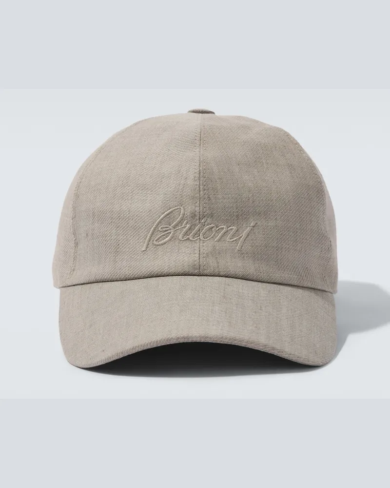 Brioni Cappello da baseball in lino e lana con logo Grigio