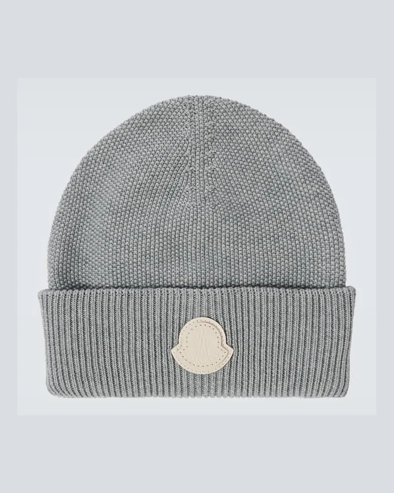 Moncler Berretto in cashmere e cotone con logo Grigio