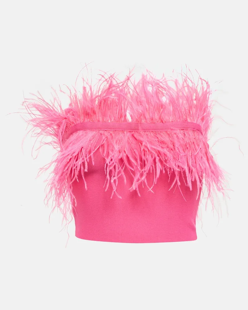 STAUD Top cropped Nellie in maglia con piume Rosa