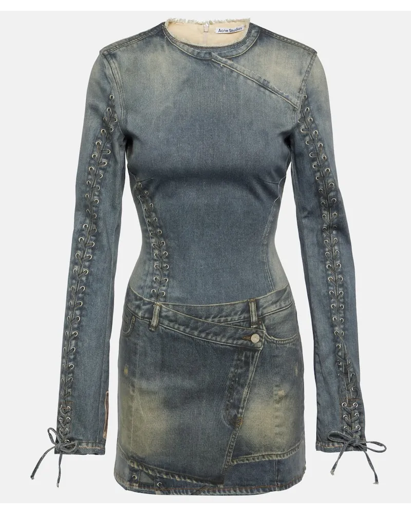 Acne Studios Miniabito in misto cotone con stampa Blu