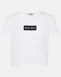 Miu Miu T-shirt in jersey di cotone con logo Bianco