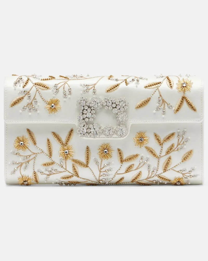 Roger Vivier Clutch Efflorescence in raso con cristalli Bianco