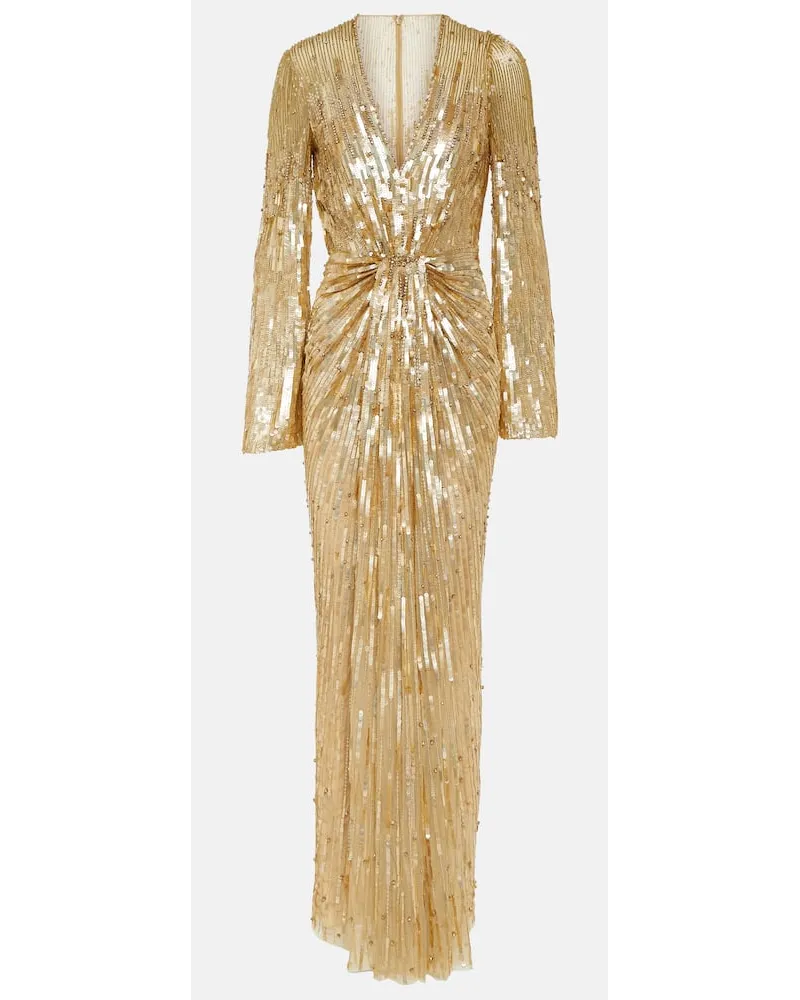 Jenny Packham Abito lungo Margot con pailettes Oro