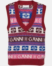 Ganni Gilet in jacquard di misto lana con logo Multicolore