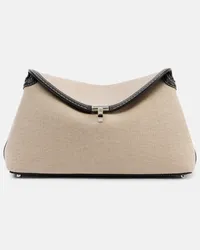 Totême Clutch T-Lock in canvas con pelle Beige