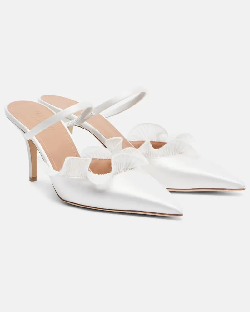 Malone Souliers Mules Cecile 70 in raso con volant Bianco