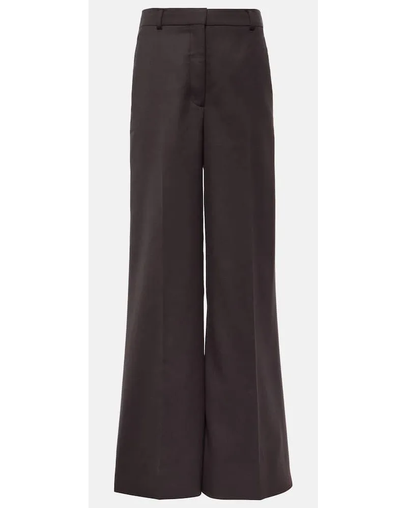 Stella McCartney Pantaloni a gamba larga in lana a vita alta Marrone