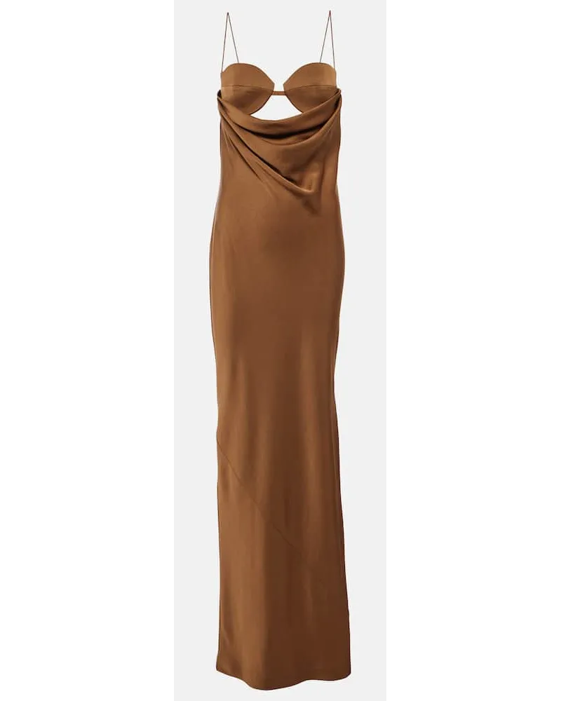Alex Perry Abito lungo in crÃªpe di raso con cut-out Marrone