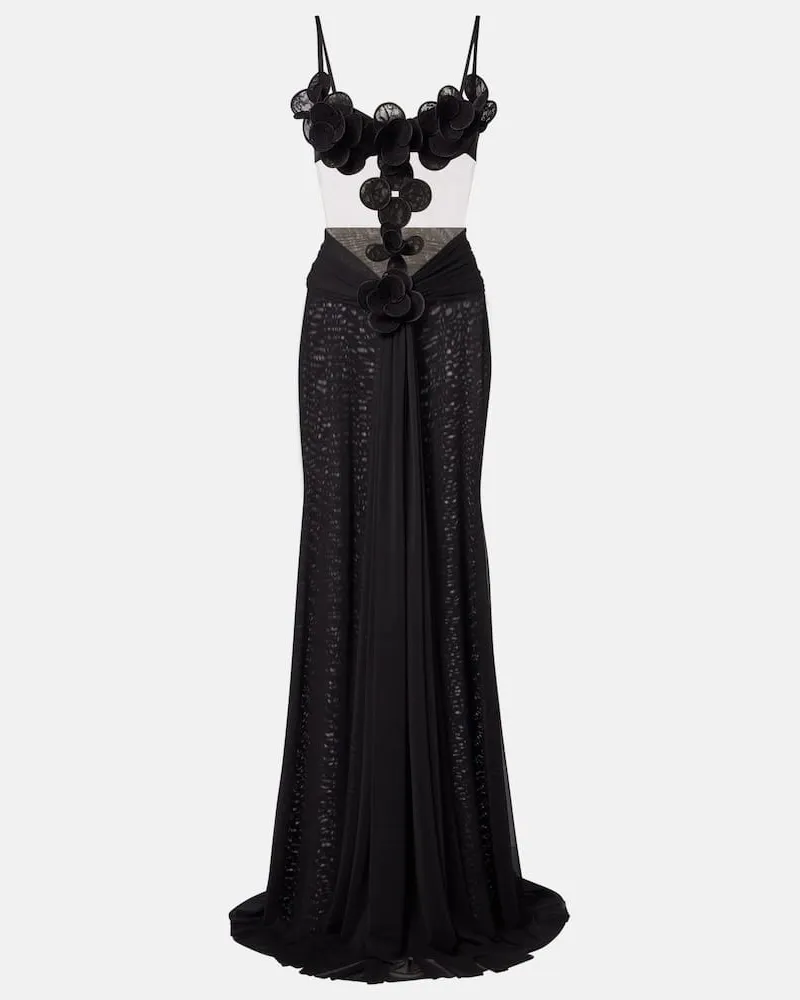 David Koma Abito lungo in mesh con cut-out Nero