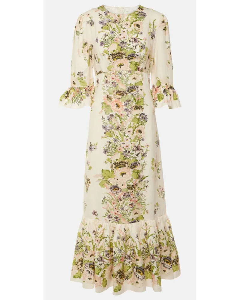 Zimmermann Abito lungo Halliday in lino con stampa Bianco
