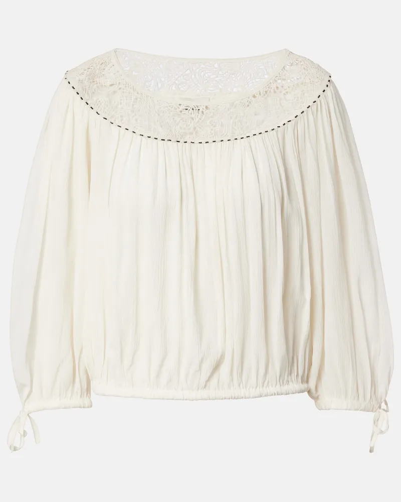 Isabel Marant Blusa Nelida in seta con pizzo guipure Bianco
