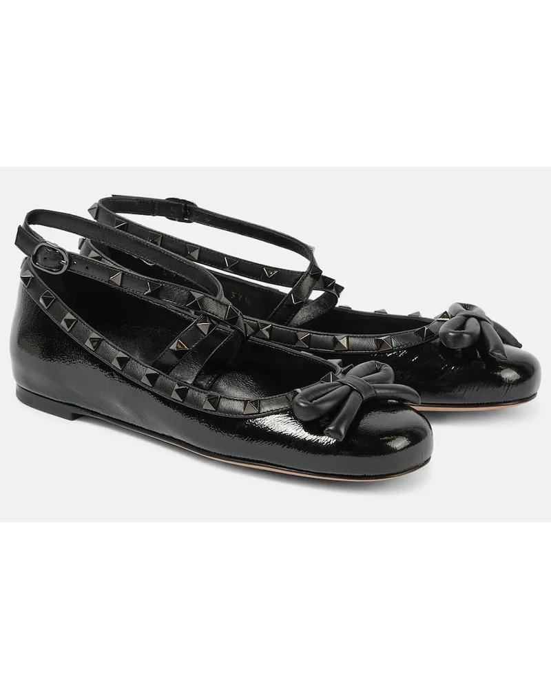 Valentino Garavani Ballerine Rockstud in vernice Nero