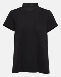 Sacai T-shirt in jersey di cotone con pieghe Nero