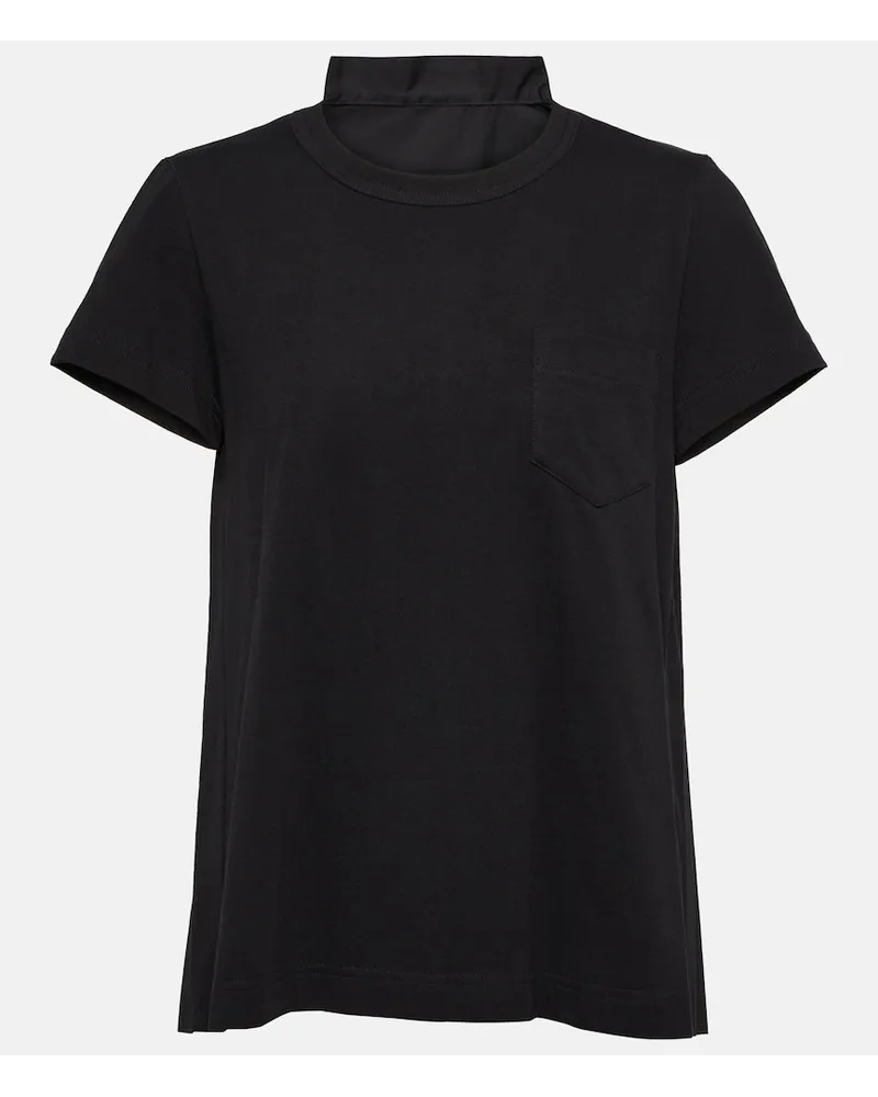 Sacai T-shirt in jersey di cotone con pieghe Nero