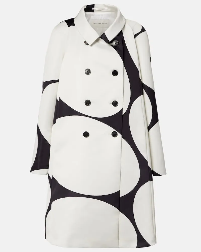 Dries van Noten Cappotto doppiopetto in raso a pois Nero