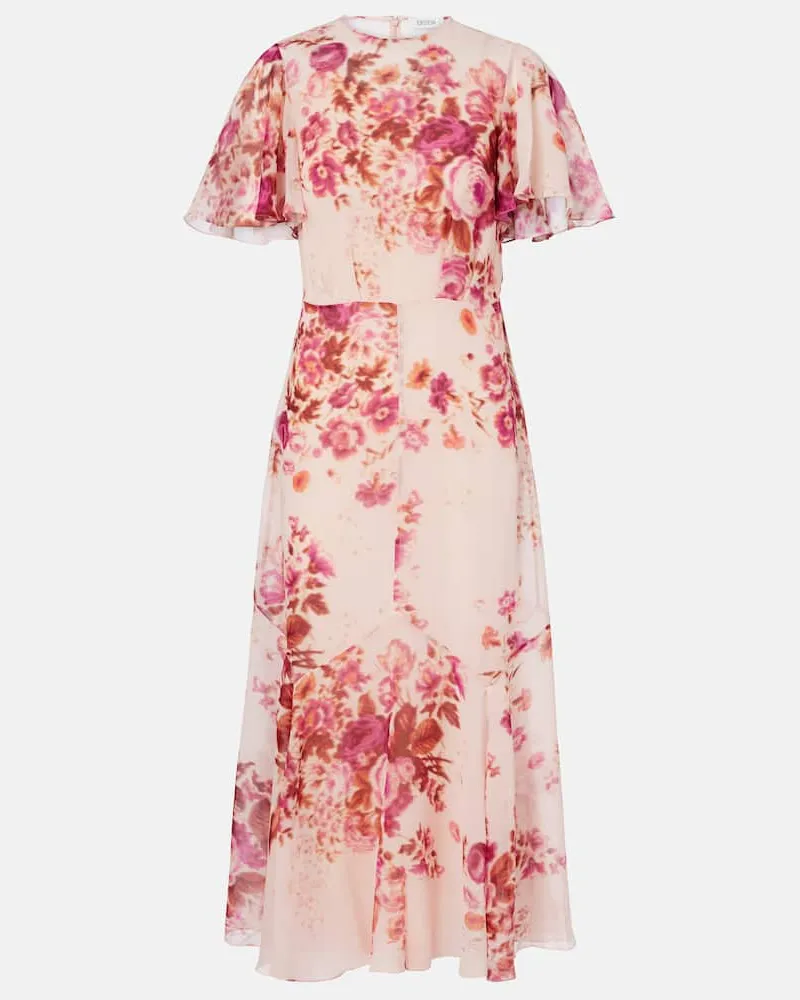 Erdem Abito midi in seta con stampa floreale Rosa