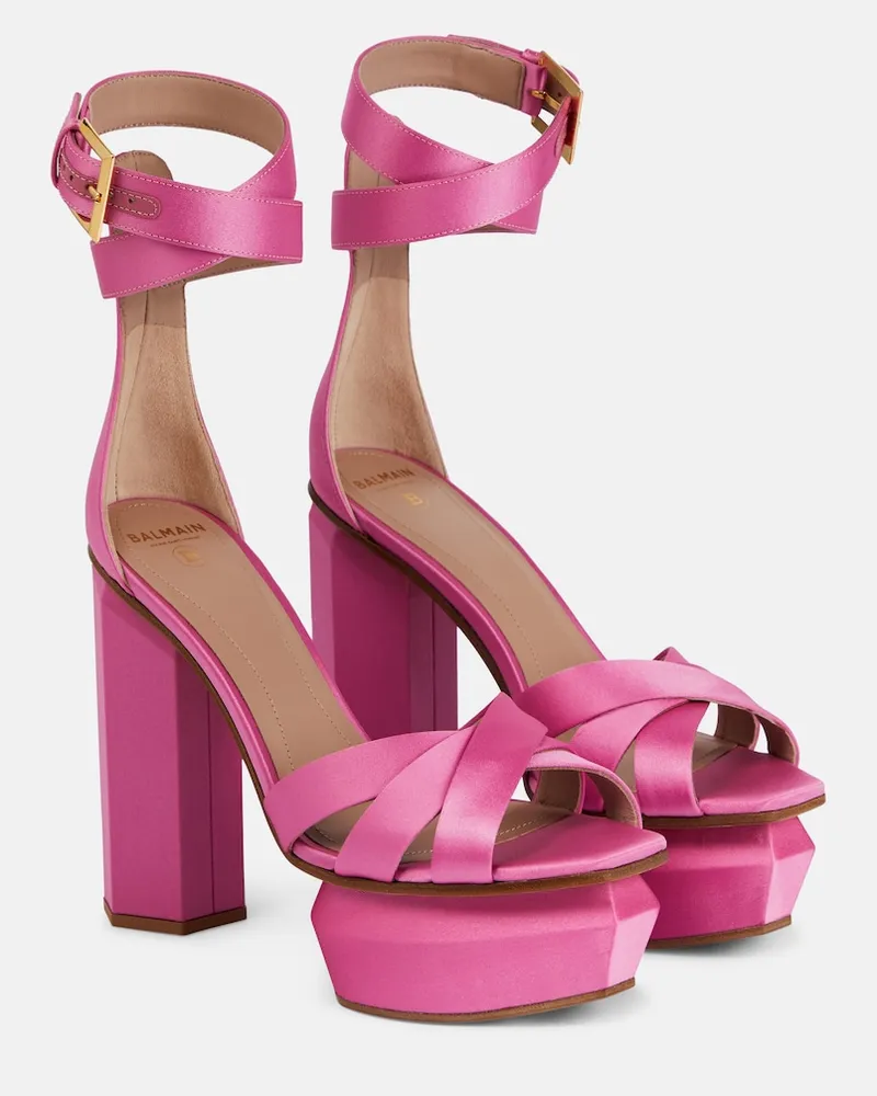 Balmain Sandali con plateau Ava in raso Rosa