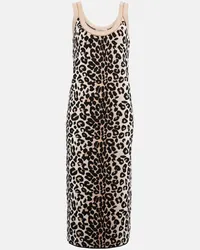 Valentino Garavani Abito midi in jacquard leopardato Beige