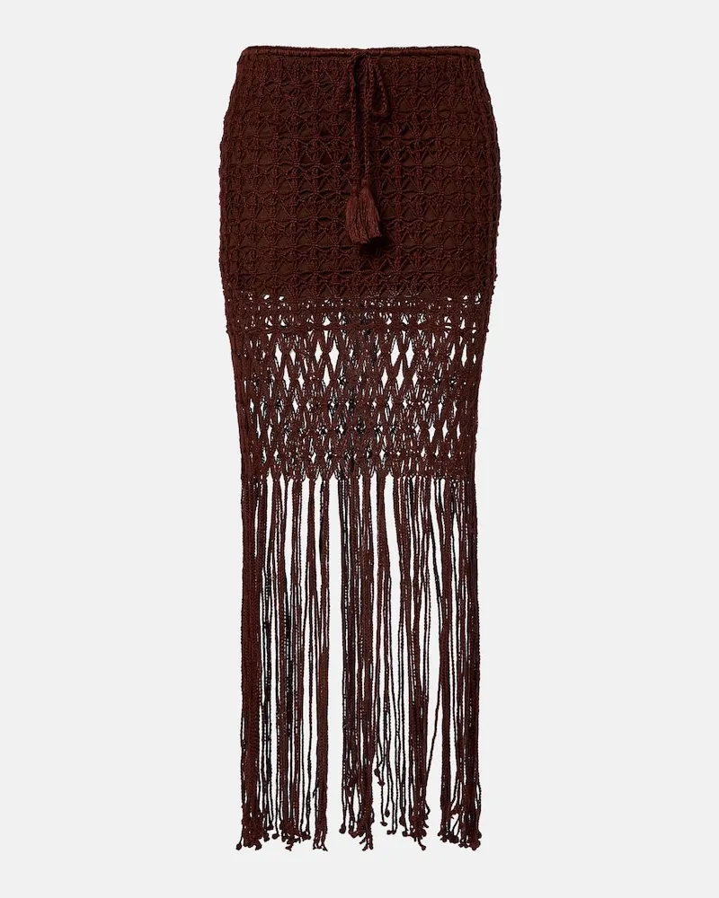 Anna Kosturova Minigonna in crochet con frange Marrone