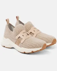 TOD'S Sneakers in maglia con pelle Beige