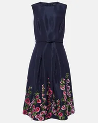 Oscar de la Renta Abito midi Hollyhock in seta con ricamo Blu