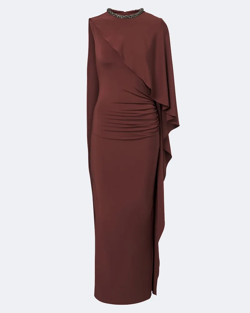 Roland Mouret Abito lungo in jersey con cristalli Marrone